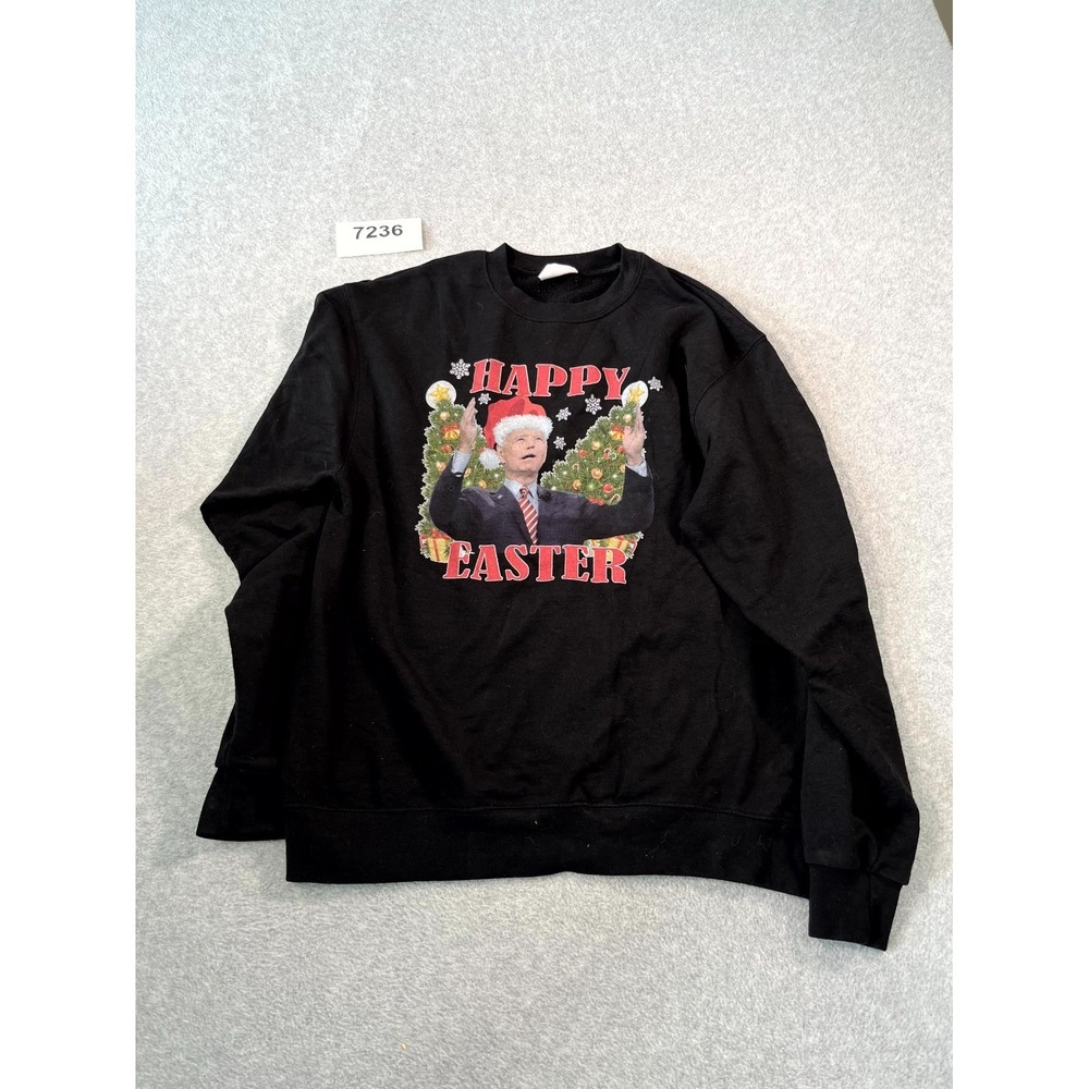 Champion ECO Sweatshirt‎ Mens Large Black Joe Biden Happy Easter Ugly Christmas